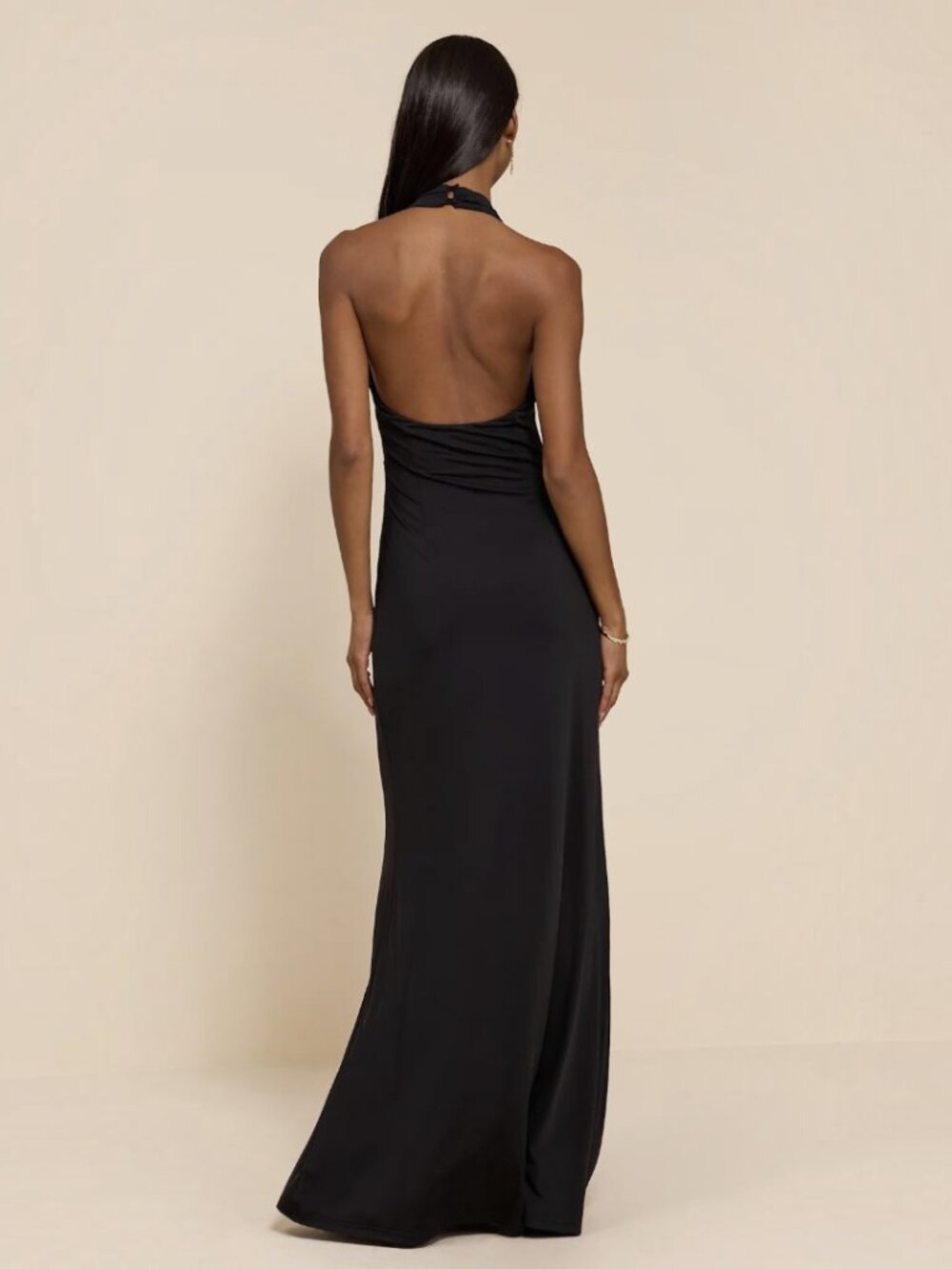 Lulus Dorena Black Jersey Knit Halter Sash Maxi Dress NWT - Picture 3 of 8